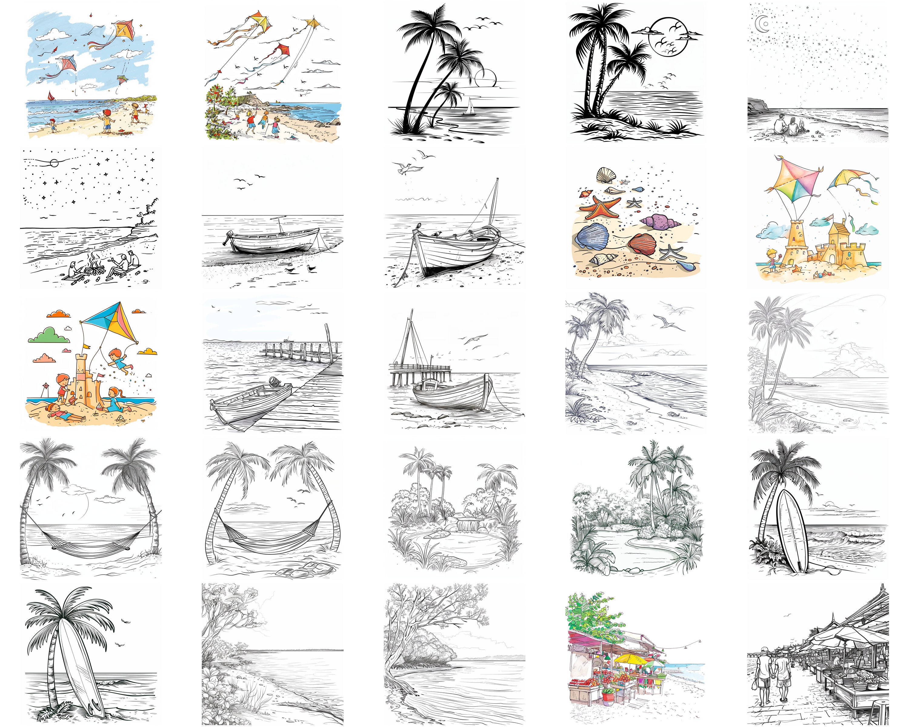 100+ Coastal Scene Procreate Brush Set | Procreate Stamp Brushes ...