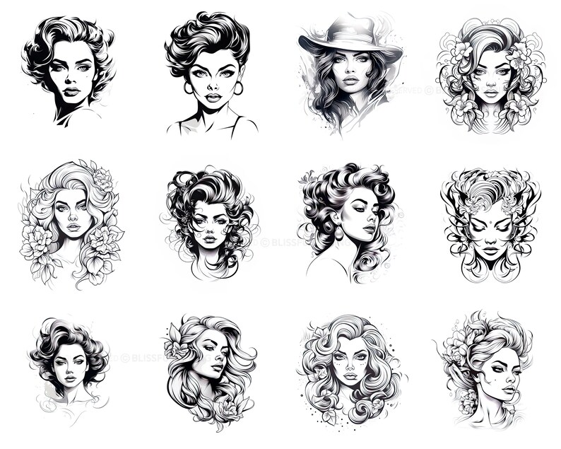 100+ Portrait Tattoo Procreate Brush Set | Unique Tattoo Style Stamp ...
