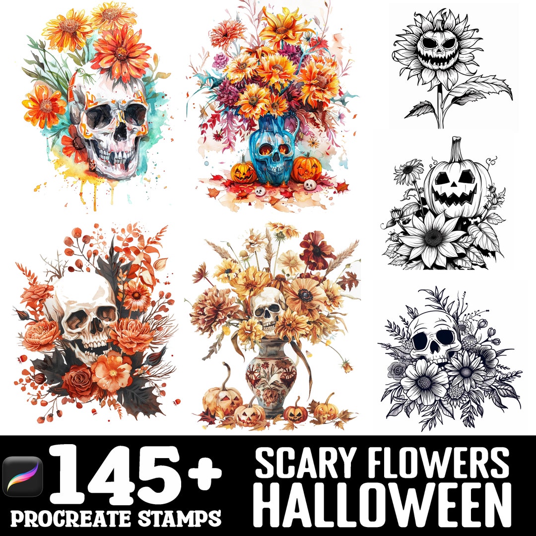 135+ Halloween Flower Procreate Brush Set | Stamps for Procreate ...
