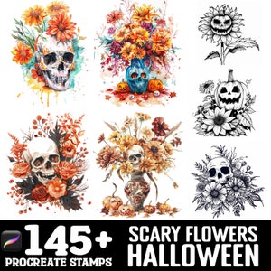 135+ Halloween Flower Procreate Brush Set | Stamps For Procreate | Instant Digital Download