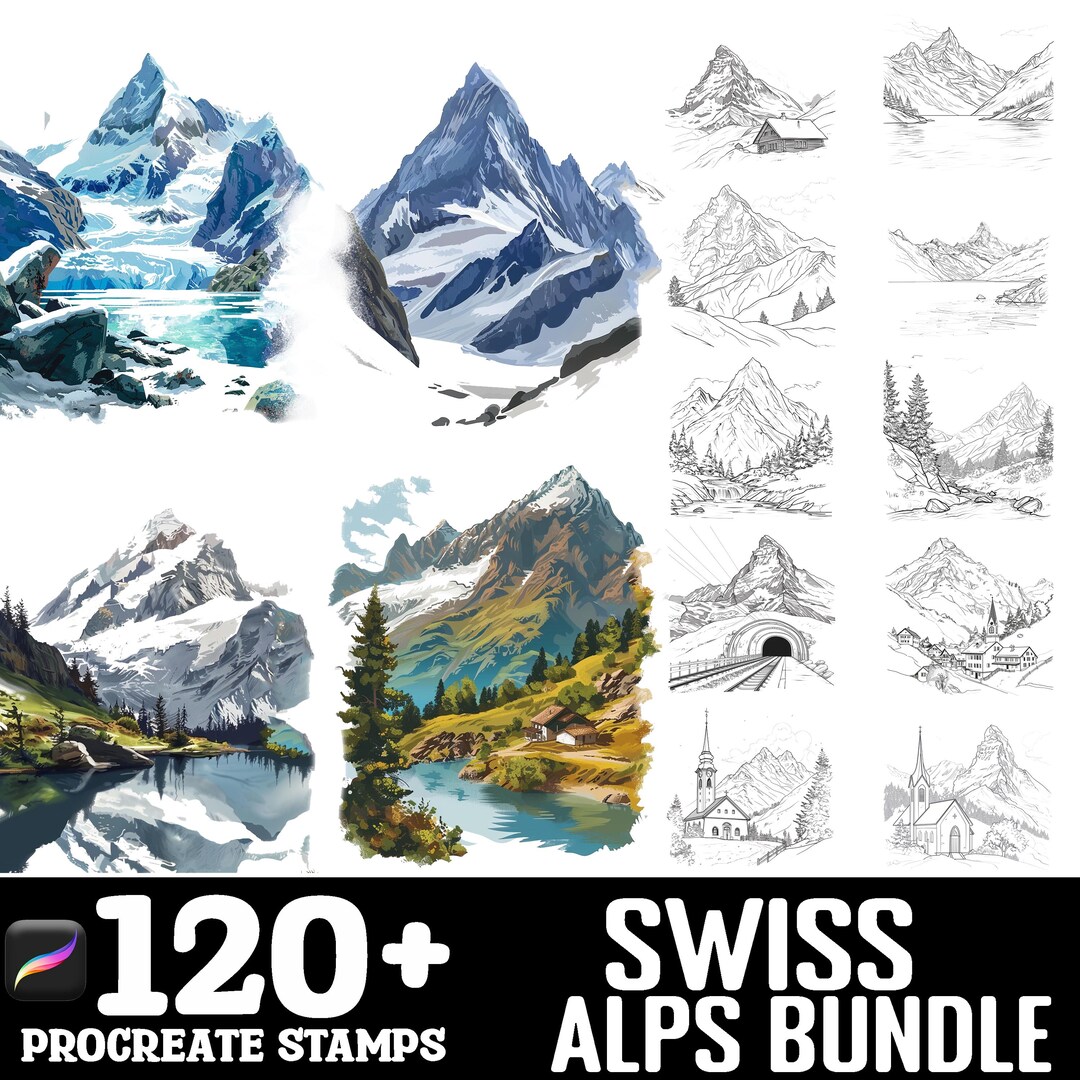 128+ Swiss Alps Procreate Brush Set | Stamps for Procreate | Instant ...