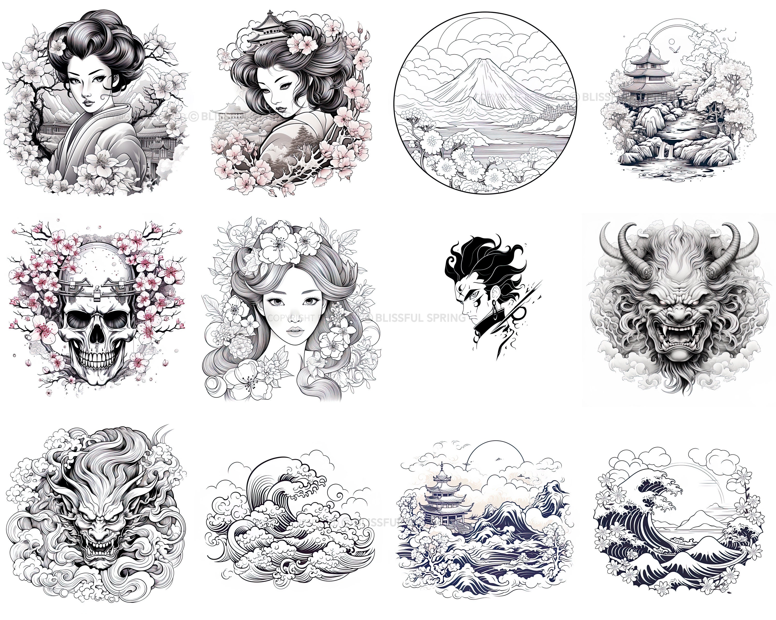 100+ Japanese Tattoo Procreate Brush Set | Unique Tattoo Style Stamp ...