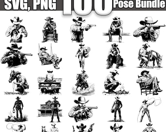 Cowboy Pose SVG Bundle: 100 Western Designs (Digital Download)