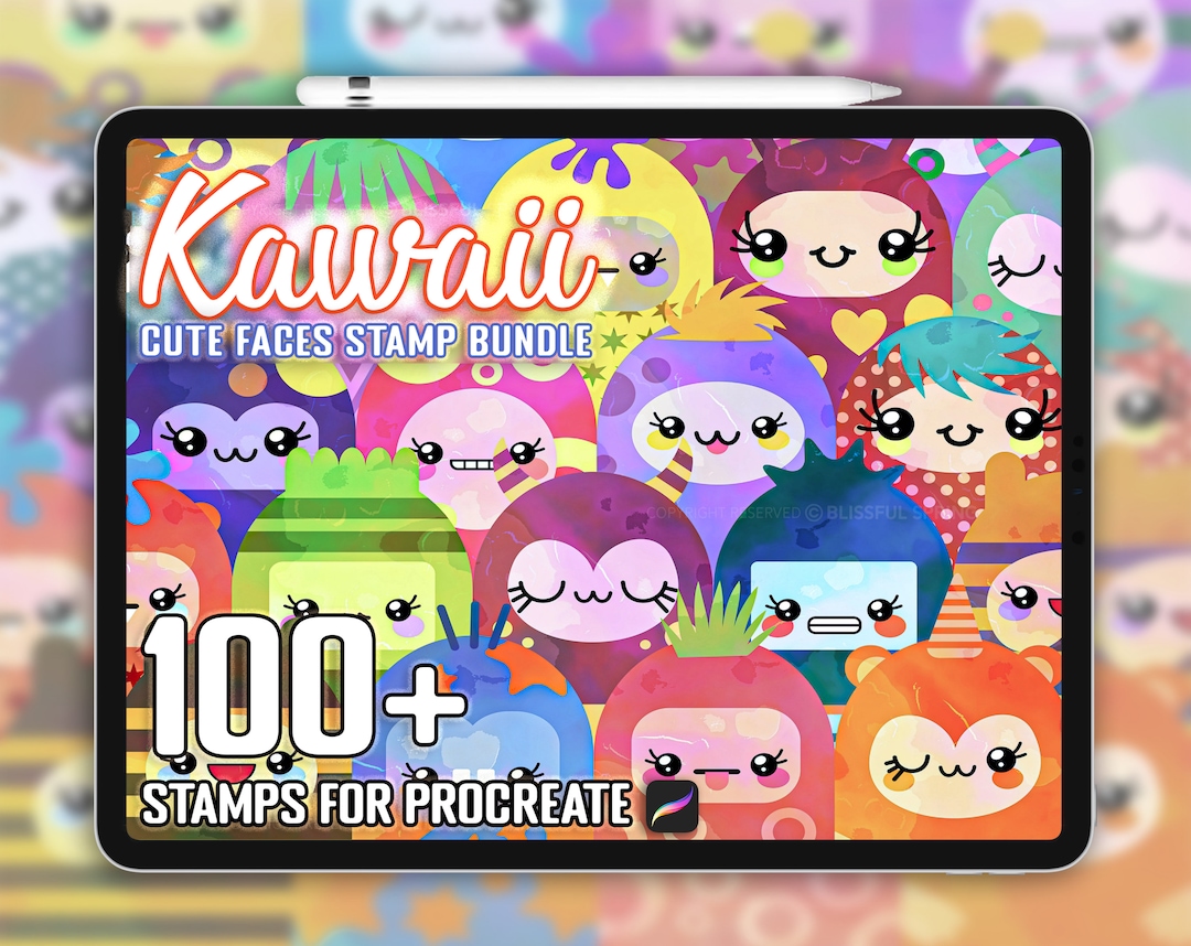 100+ Kawaii Faces Procreate Stamps, Cute Kawaii Procreate Brush Set ...