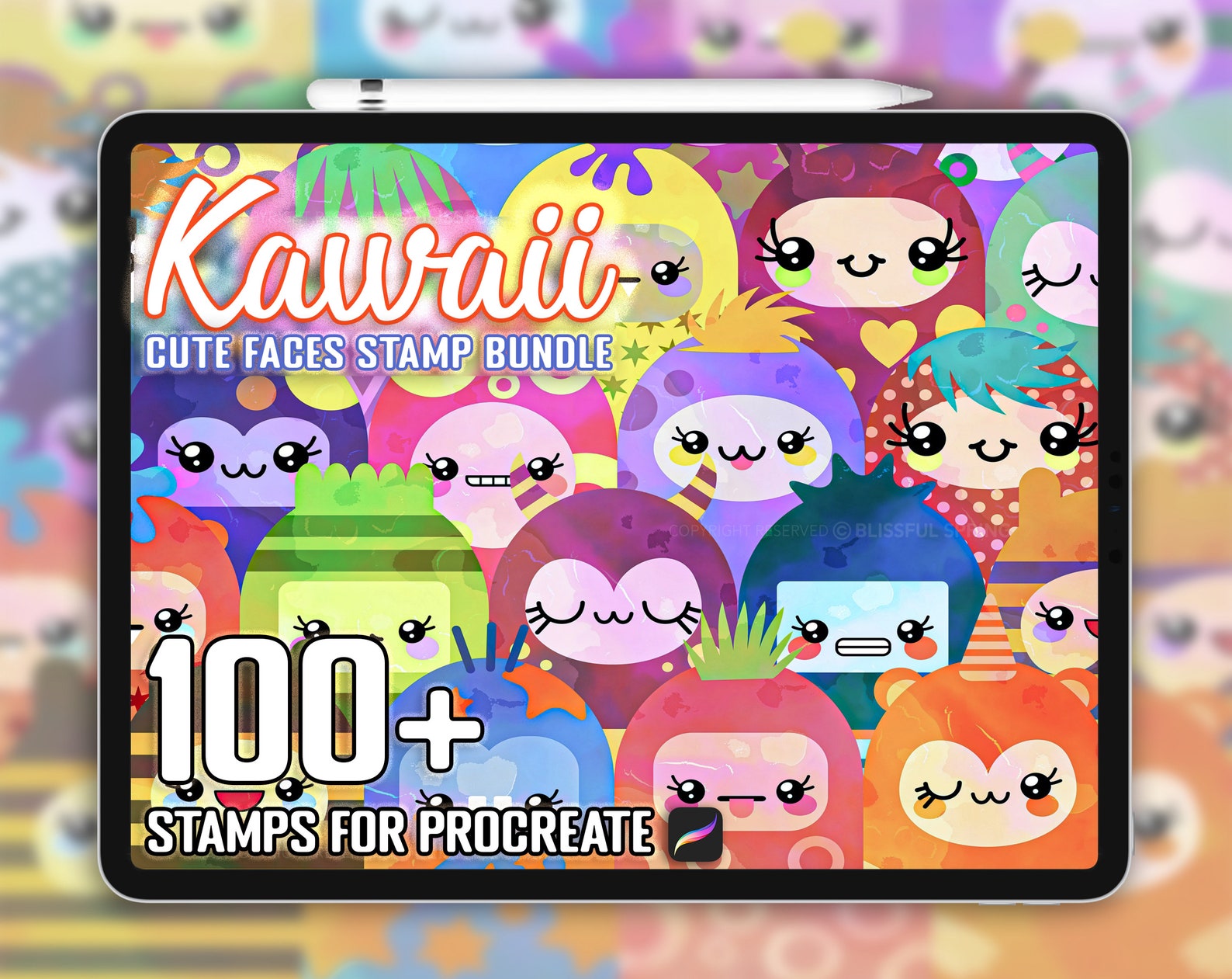 100+ Kawaii Faces Procreate Stamps, Cute Kawaii Procreate Brush Set ...
