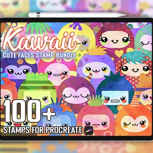 100+ Kawaii Faces Procreate Stamps, Cute Kawaii Procreate Brush Set, Hand drawn Kawaii Faces, Procreate Stamps
