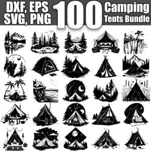 キャンプ用テント SVG バンドル、100 個セット、即時デジタルダウンロード svg png dxf eps