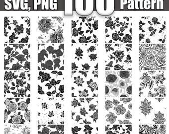 Rose Bouquet Seamless Pattern SVG Bundle: 100 Floral Designs (Digital Download)