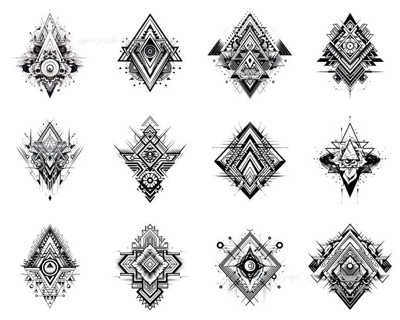 100+ Geometric Tattoo Procreate Brush Set | Unique Tattoo Style Stamp ...