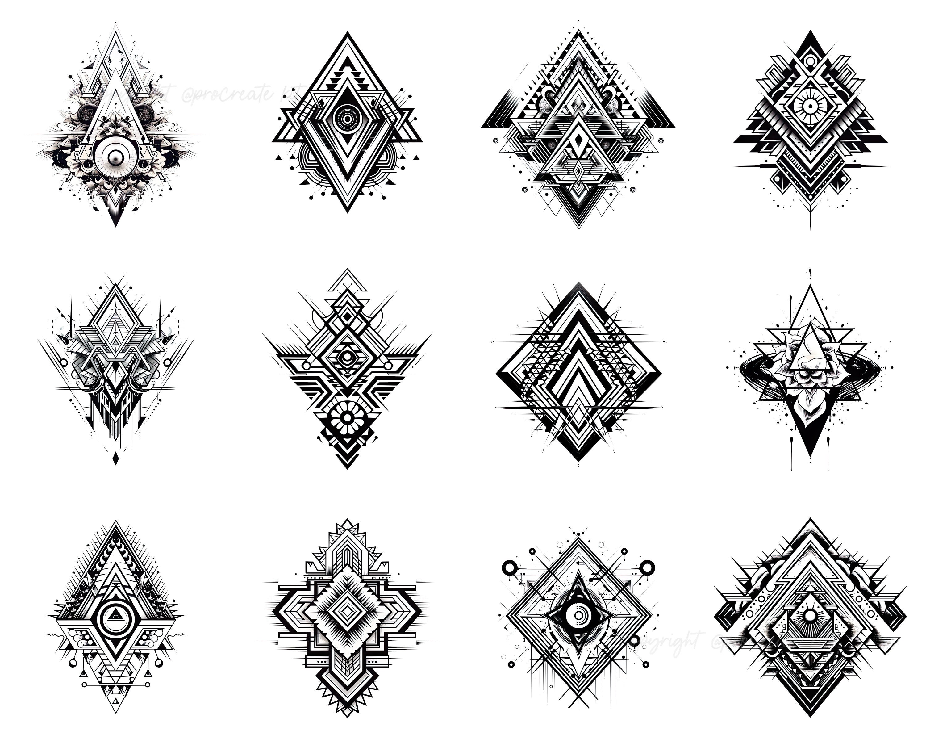 100+ Geometric Tattoo Procreate Brush Set | Unique Tattoo Style Stamp ...