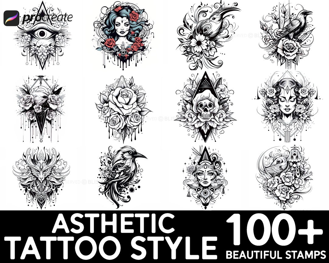 100+ Asthetic Tattoo Procreate Brush Set | Unique Tattoo Stamp Brushes ...