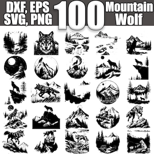 Mountain Wolf SVG Bundle, Set of 100, Instant Digital Download svg png dxf eps