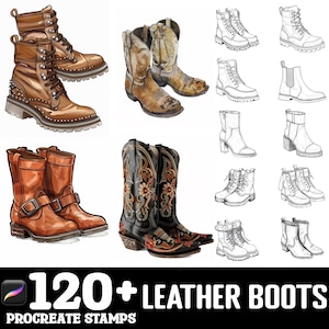 120+ Leather Boots Procreate Brush Set | Stamps For Procreate | Instant Digital Download