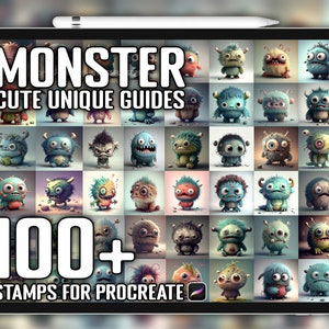 100+ Procreate Monster Stamps, Procreate Monster Guides, Procreate Flurry Fur Monster, Instant Download