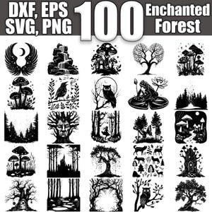 Enchanted Forest SVG-bundel, set van 100, instant digitale download svg png dxf eps