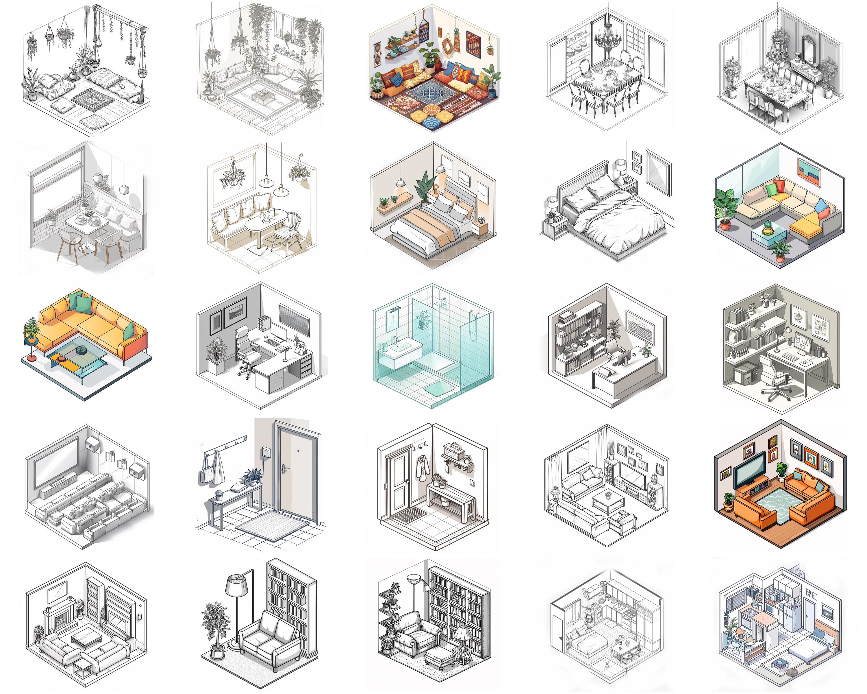 100+ Isometric Room Procreate Brush Set | Procreate Stamp Brushes ...