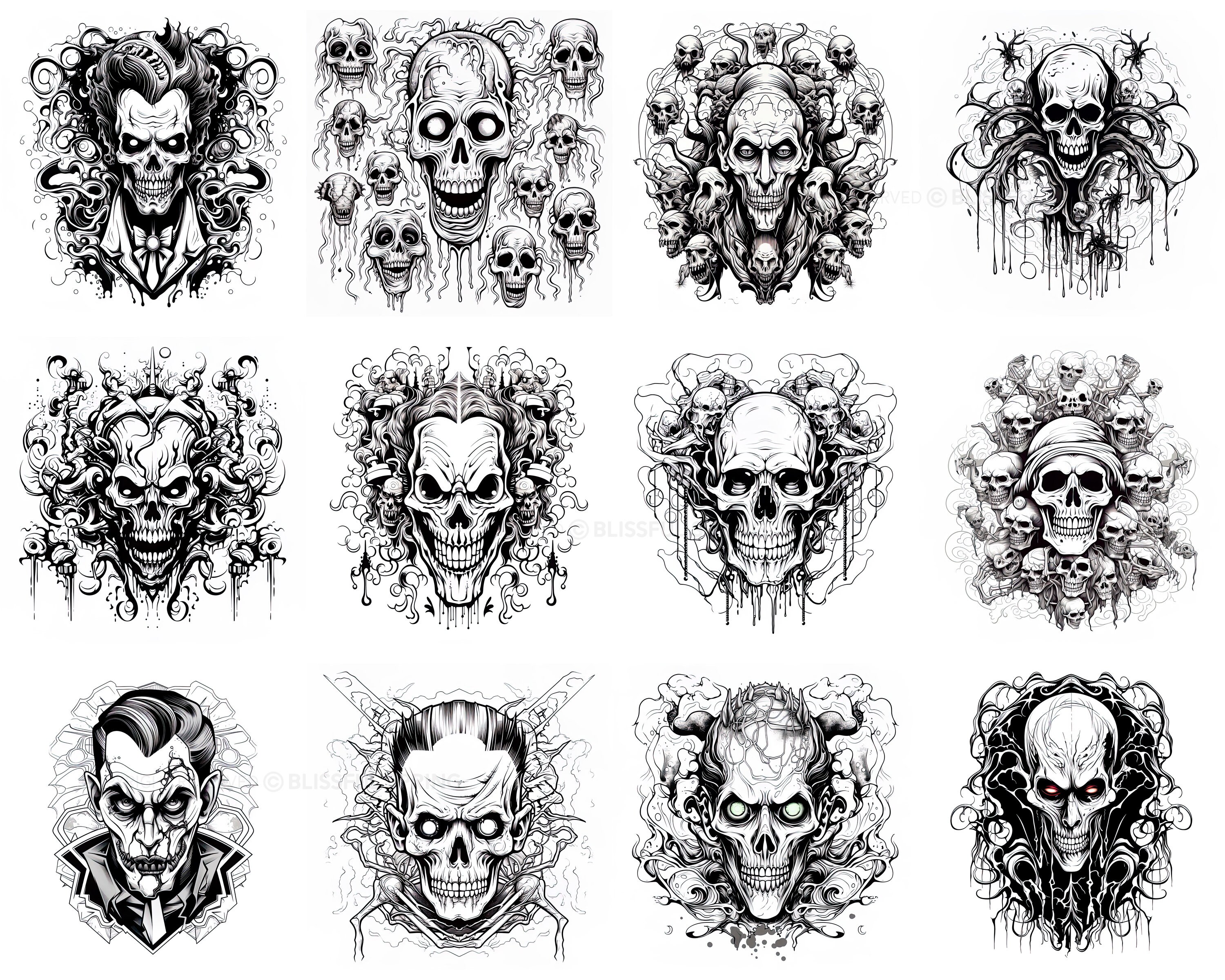 100+ Horror Tattoo Procreate Brush Set | Unique Tattoo Style Stamp ...