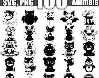 Kawaii Animals SVG Bundle, Set of 100, Instant Digital Download svg png dxf eps