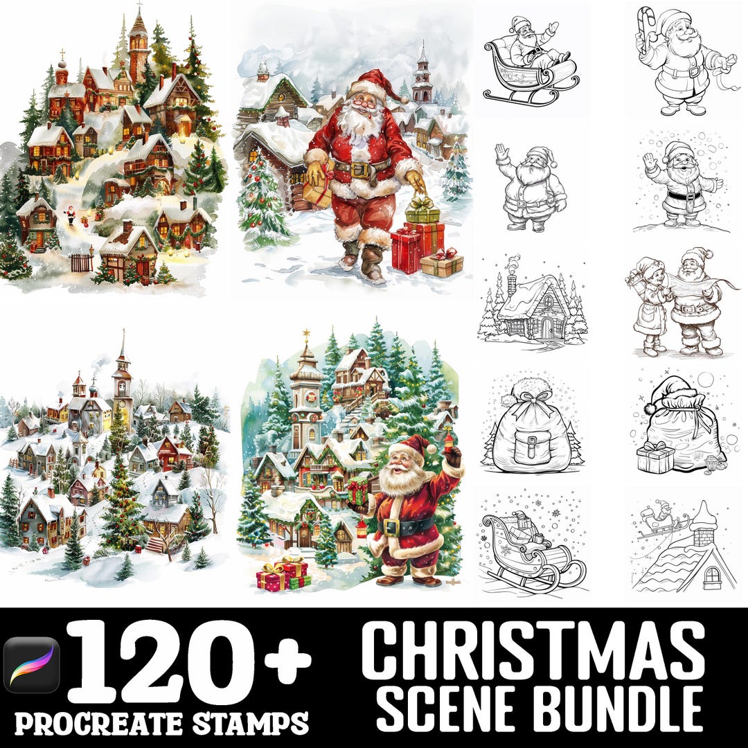 128+ Christmas Scene Procreate Brush Set | Stamps for Procreate ...