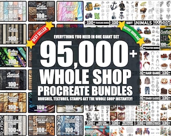 Plus de 95 000 pinceaux et tampons Procreate : lot complet (téléchargement numérique)