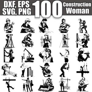 Pacote SVG Mulher da Construção, Conjunto de 100, Download Digital Instantâneo svg png dxf eps