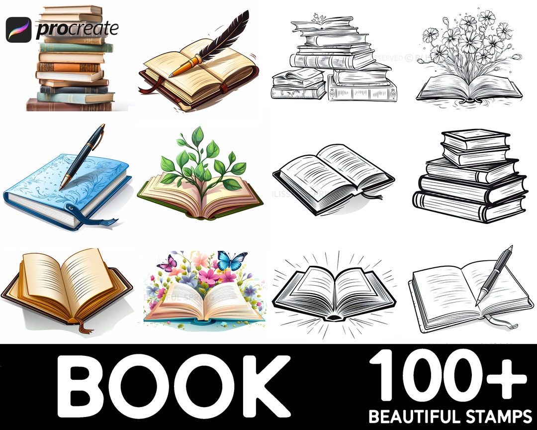 100+ Book Procreate Brush Set | Unique Book Stamp Brushes | Instant ...