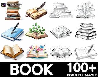 100+ Buch Procreate Pinsel Set | Einzigartige Buch Stempel Pinsel | Sofortiger digitaler Download