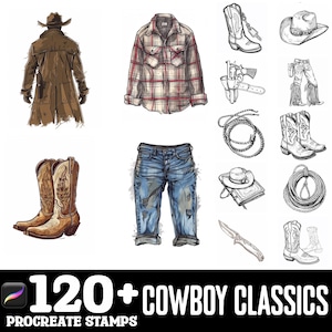 100+ Cowboy Classics Procreate Brush Set | Procreate Stamp Brushes | Instant Digital Download
