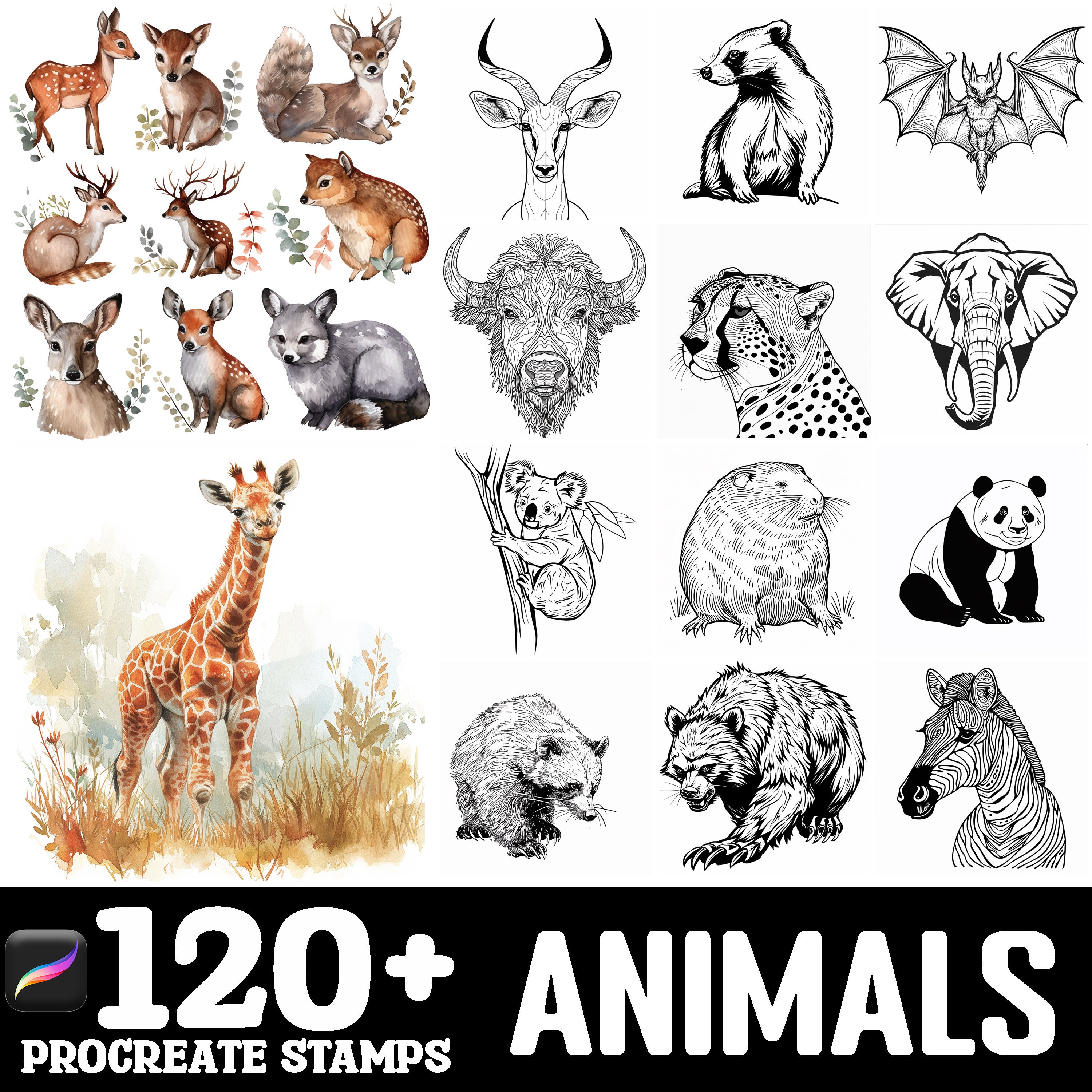 120+ Animals Procreate Brush Set | Stamps for Procreate | Instant ...