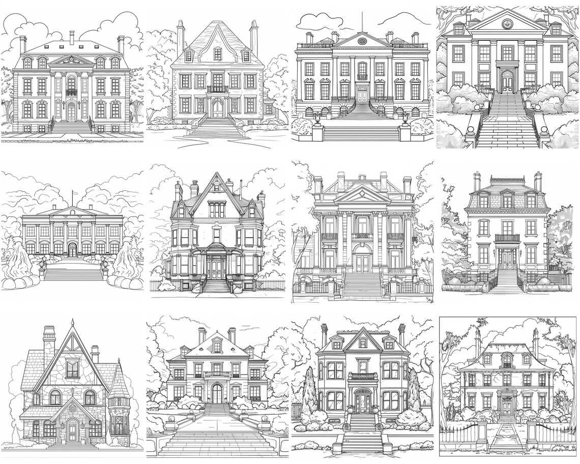 151+ Big Mansion Procreate Brush Set | Stamps for Procreate | Instant ... - Grand Mansion House Texture Brushes