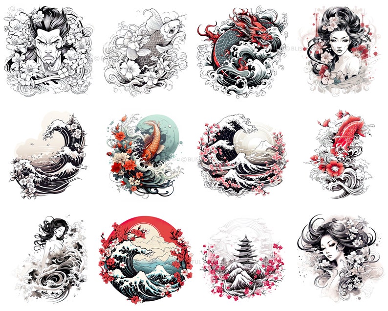 100+ Japanese Tattoo Procreate Brush Set | Unique Tattoo Style Stamp ...