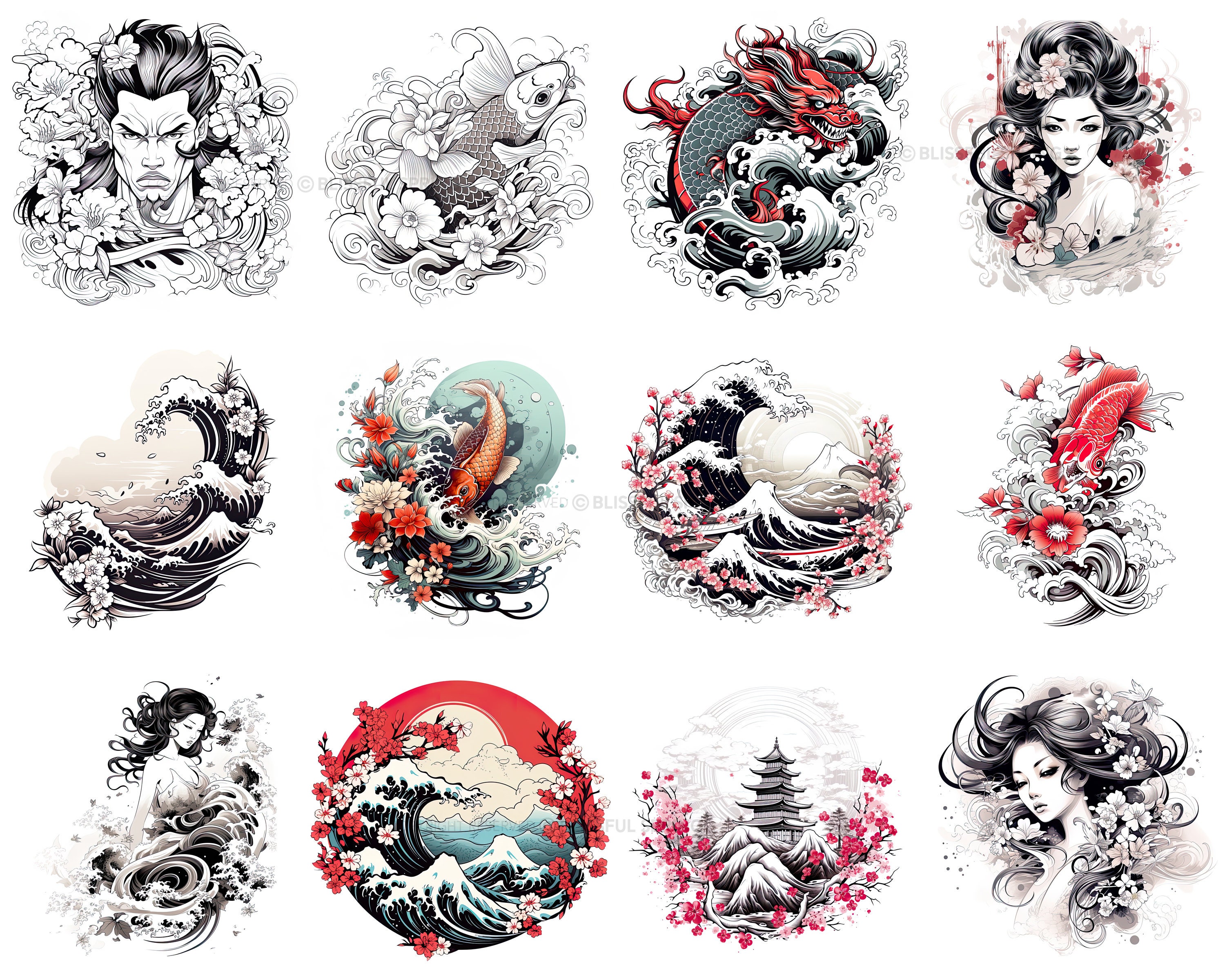 100+ Japanese Tattoo Procreate Brush Set | Unique Tattoo Style Stamp ...
