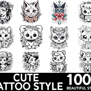 100+ Cartoon Tattoo Procreate Brush Set | Unique Tattoo Style Stamp Brushes | Instant Digital Download