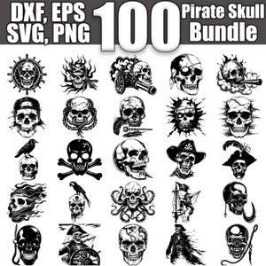 Paquete SVG de calavera pirata, juego de 100, descarga digital instantánea svg png dxf eps