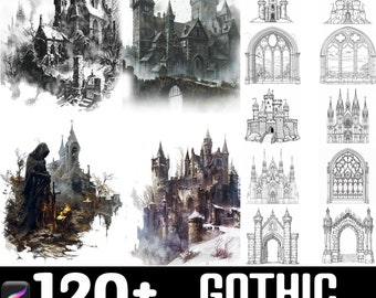 100+ set di pennelli Procreate per edifici gotici medievali / Pennelli per timbri Procreate / Download digitale istantaneo