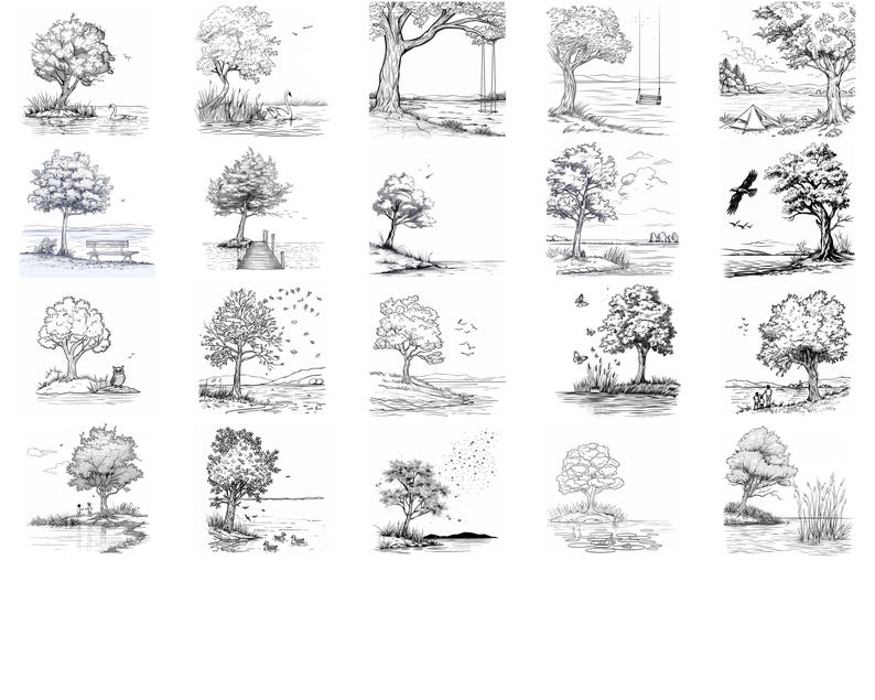 128+ Tree Lake by Nature Procreate Brush Set | Stamps for Procreate ...