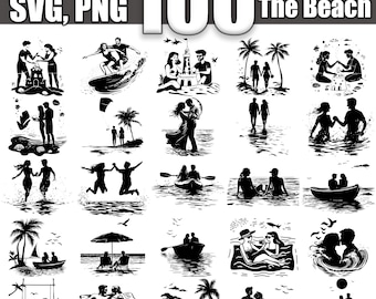 Couple on Beach SVG Bundle: 100 Romantic Designs (Digital Download)