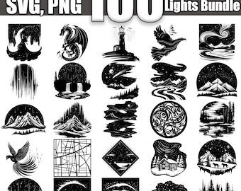 Noorderlicht-svg-bundel met glas-in-lood: 100 Aurora-ontwerpen (digitale download)