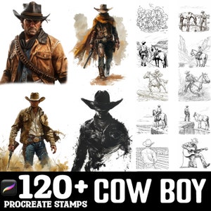 Más de 100 pinceles de Cowboy para Procreate / Pinceles para sellos para Procreate / Descarga digital instantánea