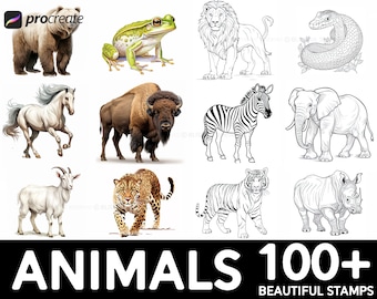 100+ Animal Procreate Brush Set | Unique Realistic Animal Stamp Brushes | Instant Digital Download