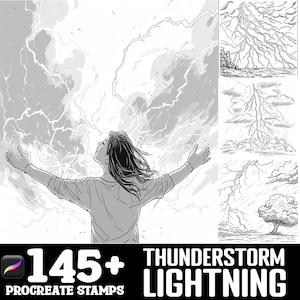 145+ Lightning Thunderstorm Procreate Brush Set | Stamps For Procreate | Instant Digital Download