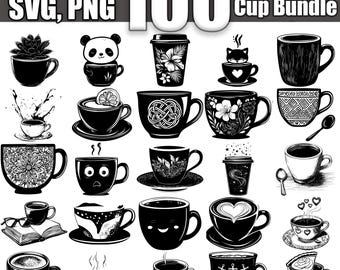 Coffee Cup SVG Bundle, Set of 100, Instant Digital Download svg png dxf eps
