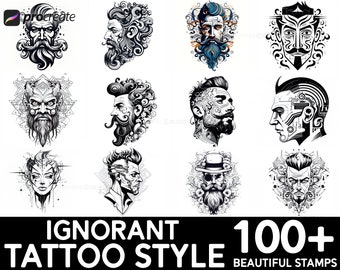 100+ Ignorant Tattoo Procreate Brush Set | Unique Tattoo Style Stamp Brushes | Instant Digital Download