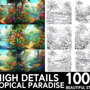 Más de 100 pinceles Procreate de paraíso tropical / Pinceles únicos de sellos de bosque tropical / Descarga digital instantánea