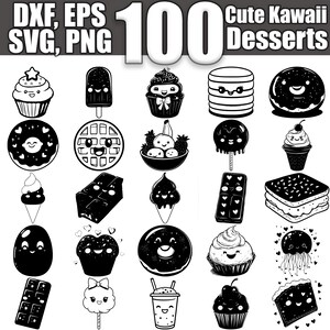 Cute Kawaii Desserts SVG Bundle, Set of 100, Instant Digital Download svg png dxf eps