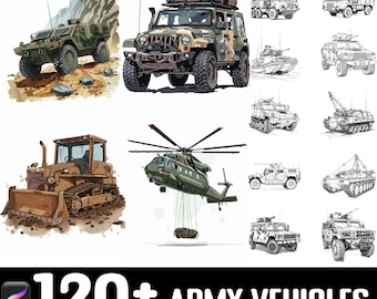 Juego de pinceles para Procreate con más de 100 vehículos militares / Pinceles para sellos de Procreate / Descarga digital instantánea