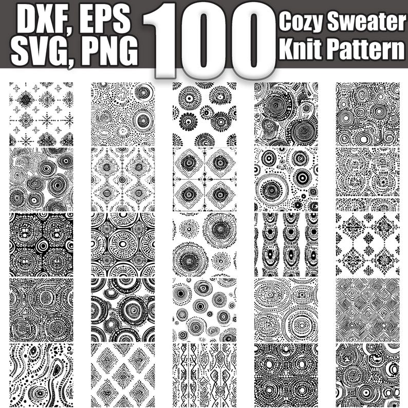 Cozy Sweater Knit Pattern SVG Bundle: 100 Seamless Designs (digital ...
