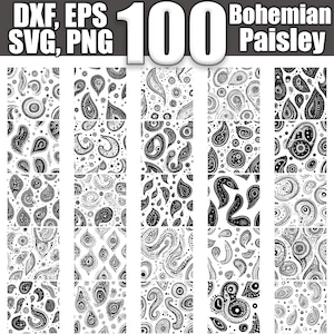 Bohemian Paisley Seamless Pattern SVG Bundle: 100 Designs (Digital Download)