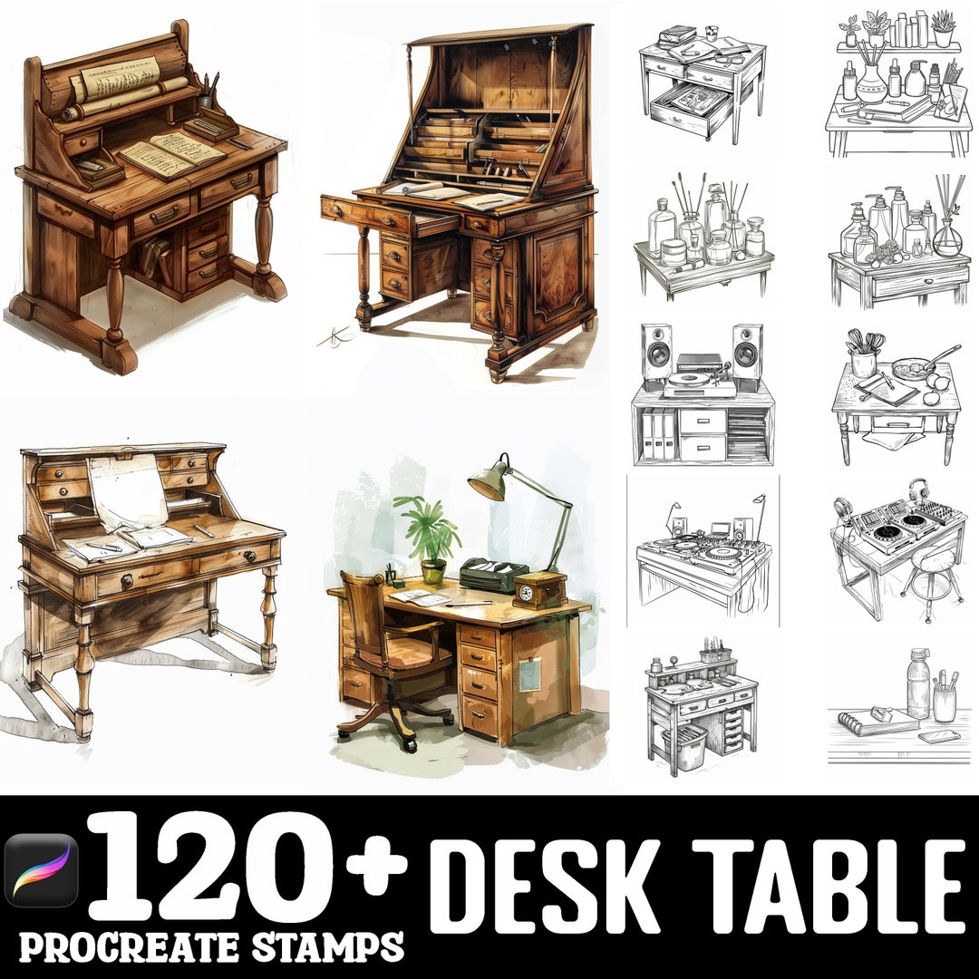 100+ Desk Table Procreate Brush Set | Procreate Stamp Brushes | Instant ...