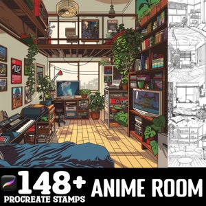 148+ Anime Room Procreate Pinselset | Stempel für Procreate | Sofortiger digitaler Download